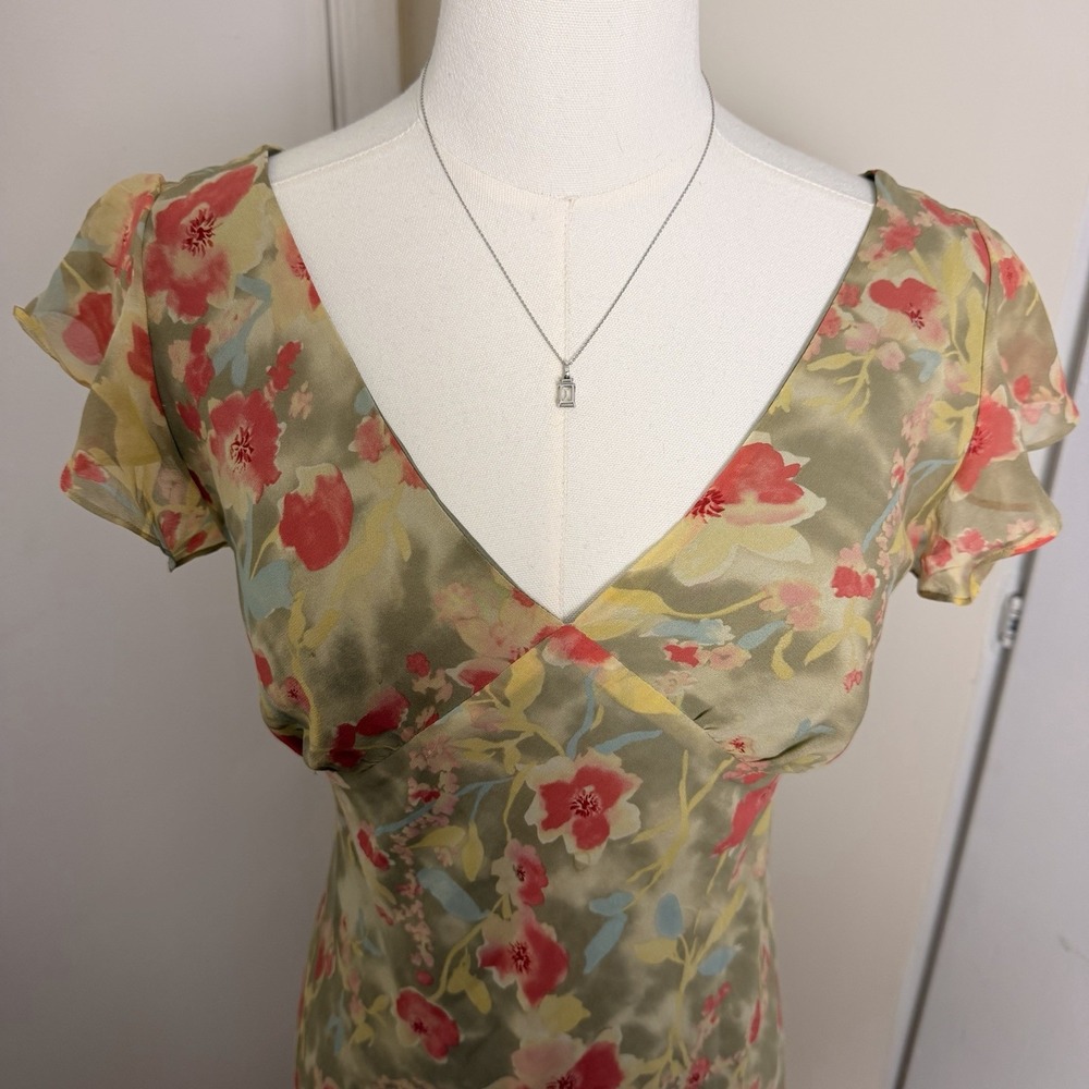The Limited 100%Silk Floral Midi Dress Sz 2 Women's Y2k 90s Fairy Vintage